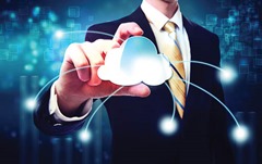 Business man with blue cloud computing concept 