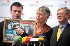 Labour's MEP candidate for Ireland North West Susan O'Keefe speaking at the Labour Party's launch of its European election campaign. Standing behind her is Senator Alan Kelly who is running in Ireland South and the Labour Leader Eamon Gilmore TD.