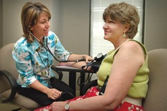 CDC’s Robyn Morgan (left), of the National Center for Chronic Disease Prevention and Health Promotion, is shown here taking the blood pressure of Rosamond R. Dewart, of the National Center for Infectious Diseases.

High blood pressure, also known as hypertension, is known as a “silent killer” because people who have it often do not experience symptoms. Hypertension increases risk for heart disease and stroke, which are leading causes of death in women and men.
 
Date:2005
Content credits:/ CDC Connects
Photo credit:James Gathany
Image storage:xxxxxxxxxxxxx
Support File:CD_120_DH/ 012

URL: http://www.cdc.gov/nccdphp/overview.htm
URL Title: CDC – National Center for Chronic Disease Prevention and Health