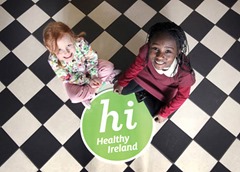 NO REPRO FEE 28/3/2013 Healthy Ireland Launch. Six-year-old Semi Oluborode, right, from Blanchardstown and four-year-old Evie McKibben from Drumcondra are pictured at the Mansion House for the launch of Healthy Ireland, a new Government framework to improve Ireland's health and well being, which was also attended by Minister for Health, Dr. James Reilly TD. Photo: Mark Stedman/Photocall Ireland