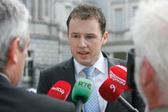 28/06/2011. Fianna Fail Adoption Bill. Pictured is Fianna Fail Spokesperson for Children Charlie McConalogue TD addressing the media at Leinster House about a Private Members Bill due to brought forward in the dail this evening to run a referendum on Adoption alongside the Presidential Election. Photo: Mark Stedman/Photocall Ireland.