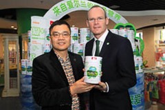 Minister Simon Coveney  with the founder of Beingmate, Mr Sam Xie  at the opening of Kerry's Greenlove infant formula product.