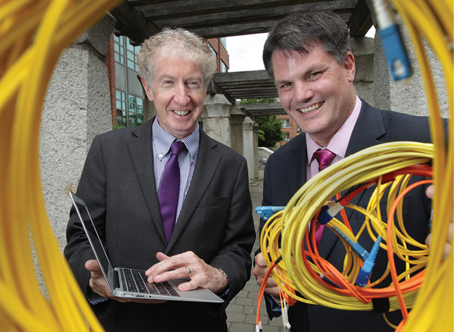 HEAnet Chief Executive John Boland and Agile Networks managing director Darragh Richardson announce a seven year deal worth €5 million to deliver an ultra-high bandwidth network for one million students and staff across Ireland’s education and research sector.