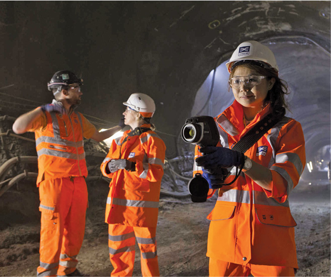 Syinyi Phoon, CH2M innovation coordinator, testing monitoring and measurement technology for sprayed concrete lining at Liverpool Street Station.