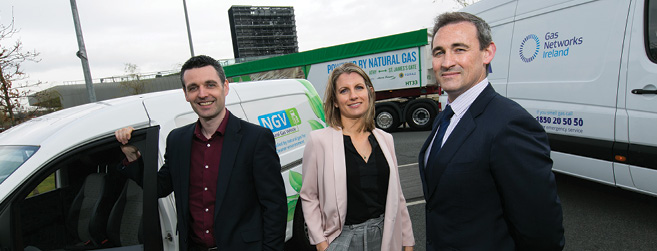 Rodger O’Connor, Commercial Innovation Analyst; Julie McGrath, CNG Commercial Engineer; and Dan FitzPatrick, Commercialisation Manager, Gas Networks Ireland.