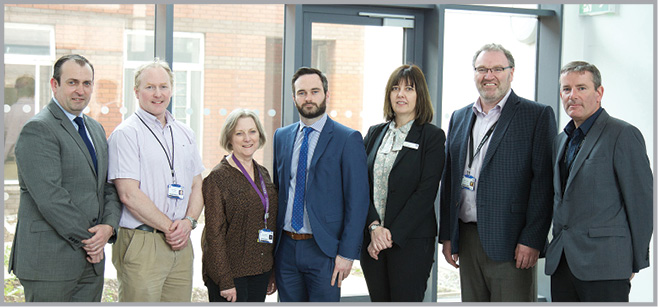 SJH Scan for Surgery Steering Group from L to R: Vincent Callan, Director of Facilities; Niall Hogan, Orthopaedic Consultant; Jeanne Moriarty, Clinical Director; John Cotter, Programme Director ABF (activity based funding); Una Geary, Director of Quality and Safety Improvement; Neil O’Hare, Director of Informatics; Greg Magrane, Project Manager. Missing from the photo are: Simon Moores, Director of Finance; Fiona Murphy, ADON DSC/Theatre Services.