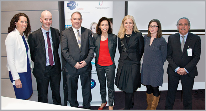 GS1 Healthcare User Group Information Day. From L to R: Siobhain Duggan GS1, Brian Long HSE, John Swords HSE, Geraldine Lissalde Bonnet GS1, Sarah O’Neill DCC Vital, Sinead Duggan HPRA, Ronnie McDermott HSE.