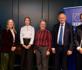 Muiris O’Connor, Department of Health; Audrey Carville, RTÉ; Avril Daly, EURORDIS-Rare Diseases Europe; Claire Skentelbery, EuropaBio; Vytenis Andriukaitis MEP; and Barry Colfer, IIEA
